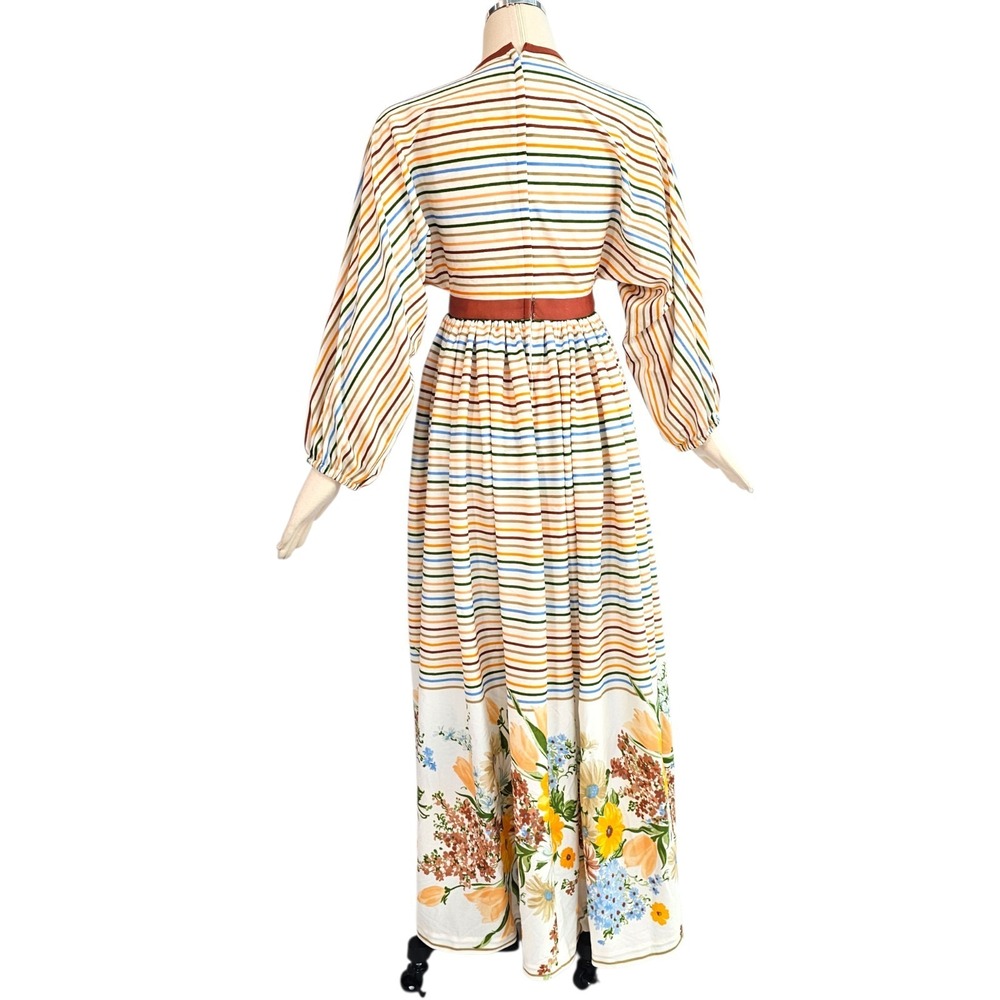 Vintage 1970s Dress Neiman Marcus Maxi Floor Length Striped Dolman Sleeve - Picture 9 of 16